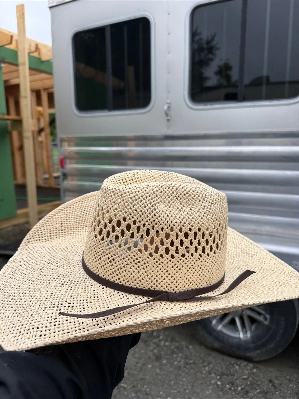 Natural Straw Cowboy Hat with Brown Band custom shape; too shallow for my daugh